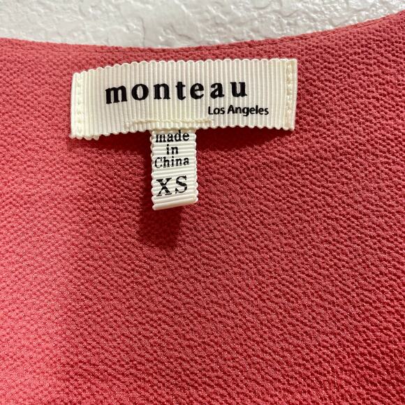 Monteau Salmon Pink Casual Midi Slip Dress Flutter Sleeves Button Front Size XS - Picture 5 of 9